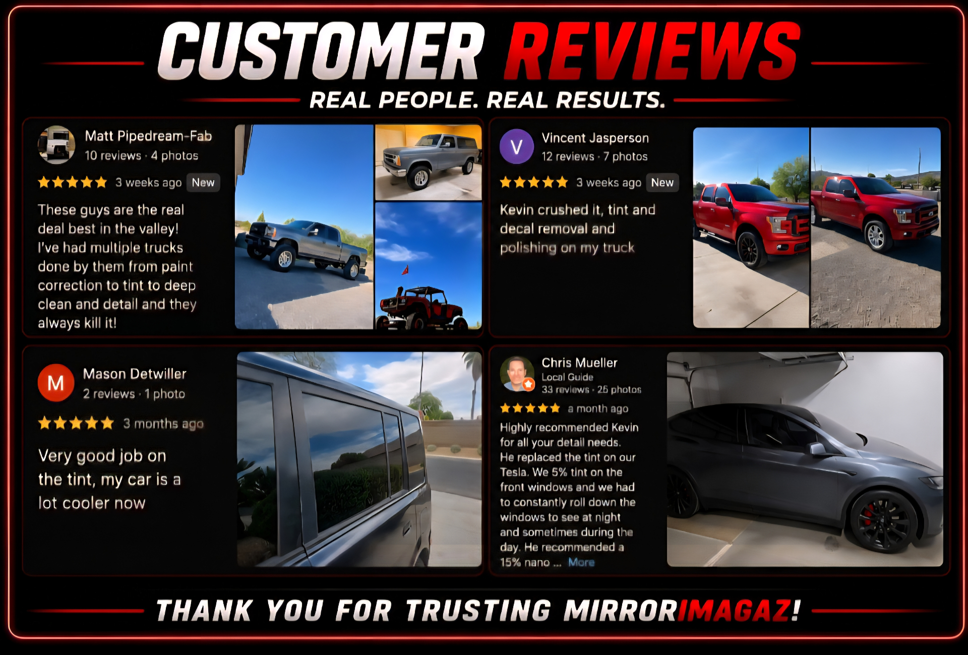 Real customer reviews for Mirror ImagAZ Detailing in Phoenix