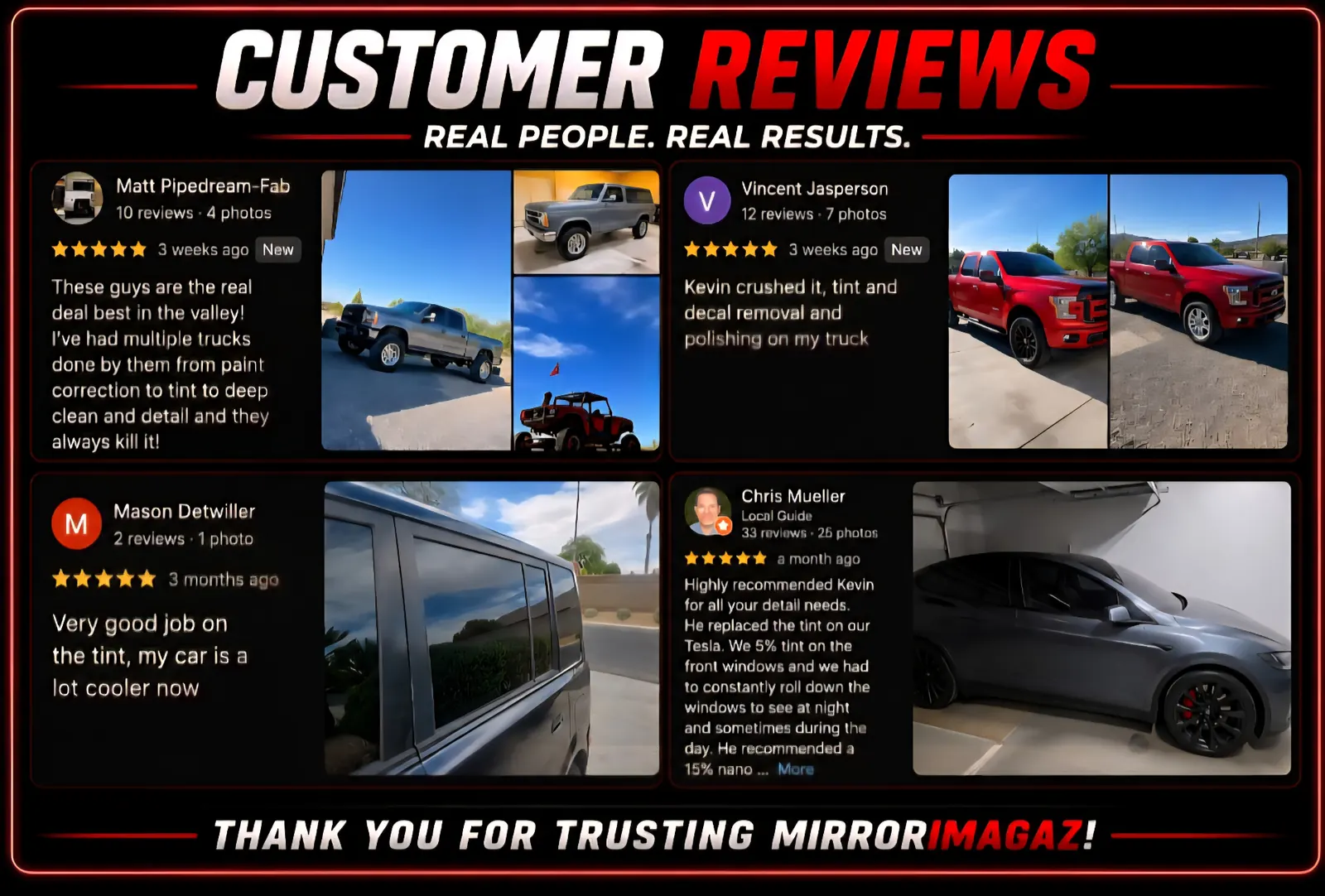 Real customer reviews for Mirror ImagAZ Detailing in Phoenix