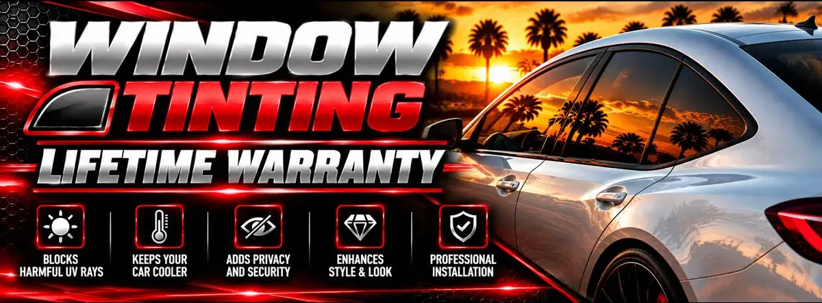 Window tinting with lifetime warranty — blocks UV rays, keeps car cooler, adds privacy